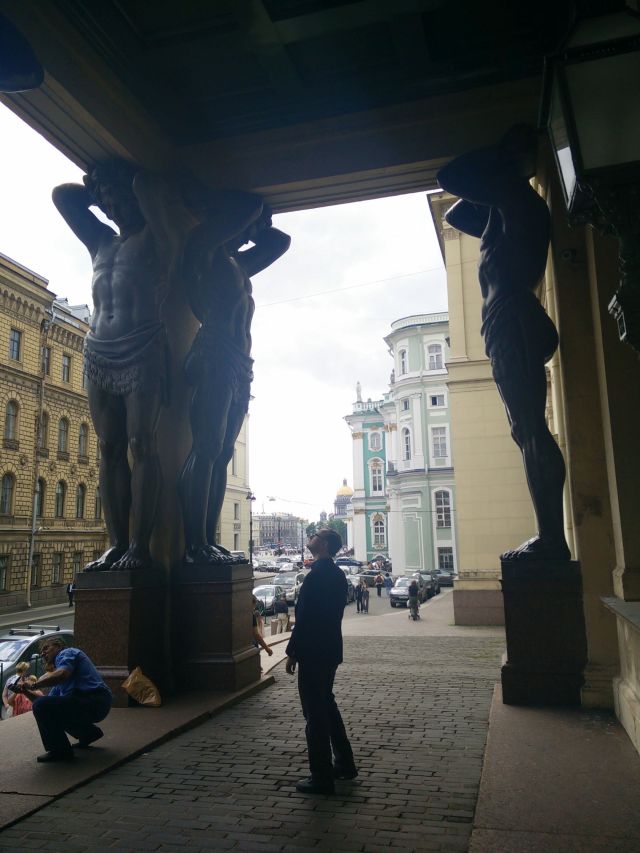 Atlas statues at the Hermitage, at the end of Millionnaya Street.